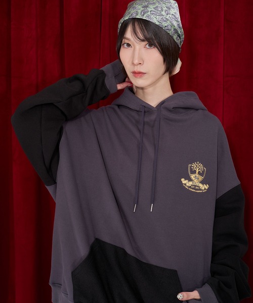 Nora Lily(ノラリリー)の「【Nora Lily】College Logo Bi Pullover Hoodie(パーカー・レディース・ダークグレー/カーキ/ブルー・FREE)」の2枚目の写真