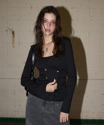 Double Button Layered Hoodie Jersey Cardigan (Black) / 26FWKC003BK
