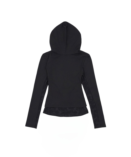NO EXTRA TOUCH（ノー・エクストラ・タッチ）の「Double Button Layered Hoodie Jersey Cardigan (Black) / 26FWKC003BK（カーディガン/ボレロ・レディース・その他・SMALL/MEDIUM）」の4枚目の写真