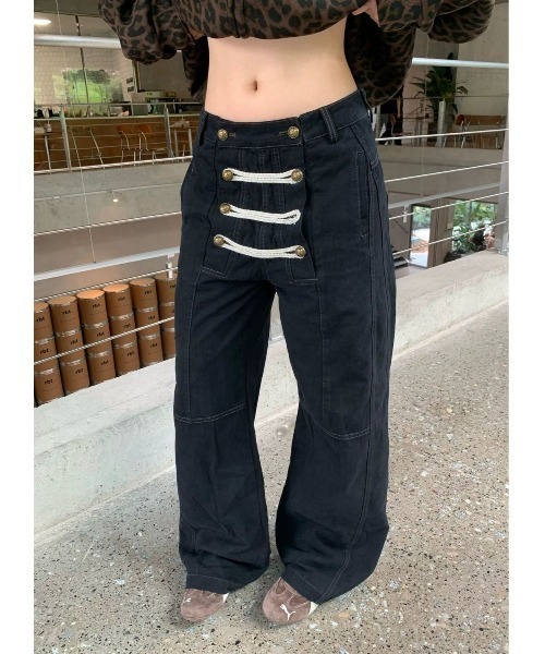 Lis ardent(リスアルダン)の「2026AW ナポレオンデザイン ワイドデニムパンツ/ユニセックス(デニムパンツ・レディース・ブラック/ベージュ・S/M/L)」の7枚目の写真