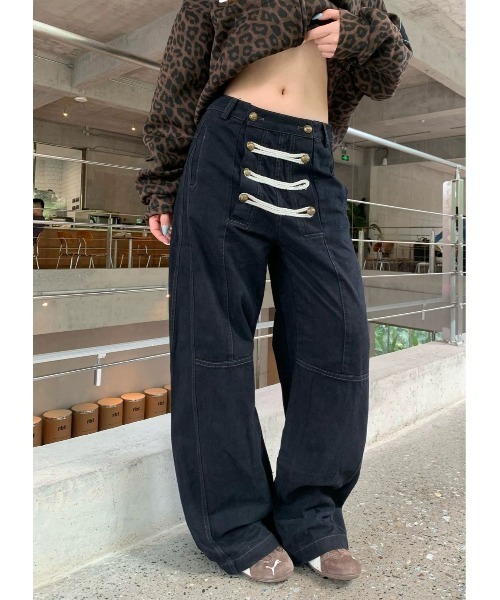 Lis ardent(リスアルダン)の「2026AW ナポレオンデザイン ワイドデニムパンツ/ユニセックス(デニムパンツ・レディース・ブラック/ベージュ・S/M/L)」の8枚目の写真