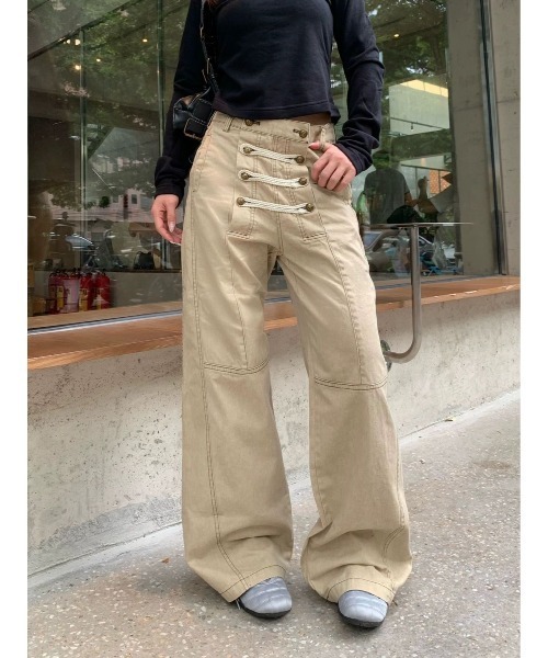 Lis ardent(リスアルダン)の「2026AW ナポレオンデザイン ワイドデニムパンツ/ユニセックス(デニムパンツ・レディース・ブラック/ベージュ・S/M/L)」の10枚目の写真