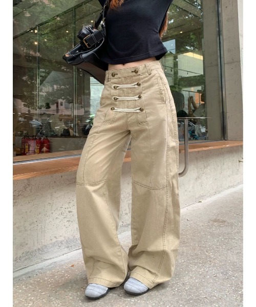 Lis ardent(リスアルダン)の「2026AW ナポレオンデザイン ワイドデニムパンツ/ユニセックス(デニムパンツ・レディース・ブラック/ベージュ・S/M/L)」の12枚目の写真