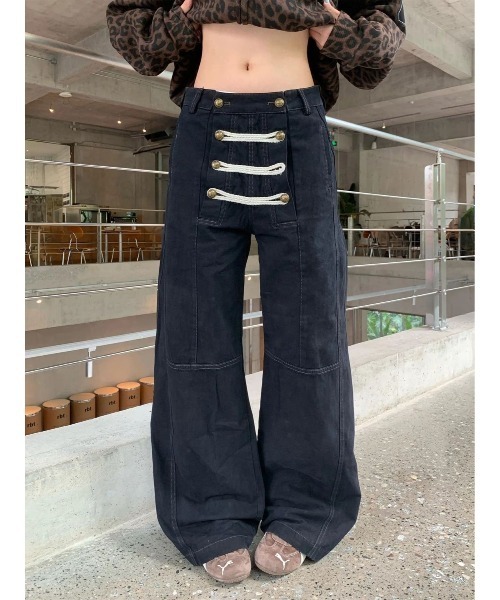 Lis ardent(リスアルダン)の「2026AW ナポレオンデザイン ワイドデニムパンツ/ユニセックス(デニムパンツ・レディース・ブラック/ベージュ・S/M/L)」の9枚目の写真