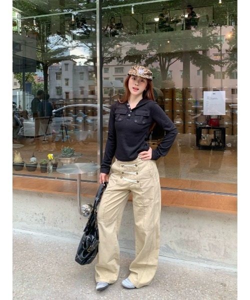 Lis ardent(リスアルダン)の「2026AW ナポレオンデザイン ワイドデニムパンツ/ユニセックス(デニムパンツ・レディース・ブラック/ベージュ・S/M/L)」の14枚目の写真