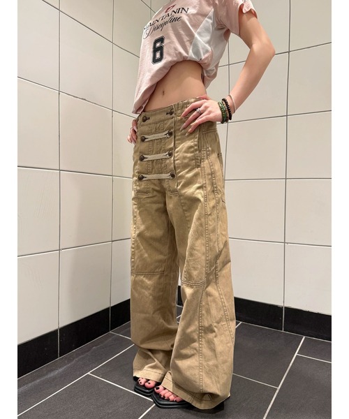 Lis ardent(リスアルダン)の「2026AW ナポレオンデザイン ワイドデニムパンツ/ユニセックス(デニムパンツ・レディース・ブラック/ベージュ・S/M/L)」の5枚目の写真