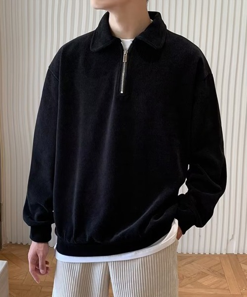 KELVIN(ケルヴァン)の「Collared Rib Loose Pullover カラーリブルーズプルオーバー(その他トップス・メンズ・ホワイト/ブラック・MEDIUM/LARGE)」の1枚目の写真
