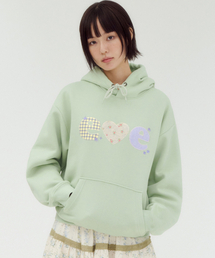 CHECK FLOWER アップリケ グラフィック フード付きTシャツ AHP1306 (ライトグリーン)