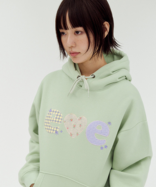 ambler(エムブラー)の「CHECK FLOWER アップリケ グラフィック フード付きTシャツ AHP1306 (ライトグリーン)(パーカー・レディース・その他・M/S/L)」の3枚目の写真
