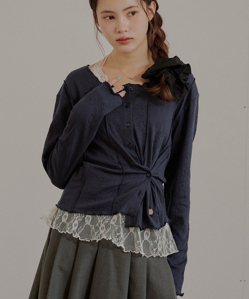 MUHET(ミュエータ)の「outseam side button cardigan / サイドボタンカーディガン(カーディガン/ボレロ・レディース・ネイビー/ミント/グレー・FREE)」の1枚目の写真