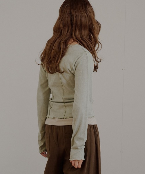 MUHET(ミュエータ)の「outseam side button cardigan / サイドボタンカーディガン(カーディガン/ボレロ・レディース・ネイビー/ミント/グレー・FREE)」の6枚目の写真