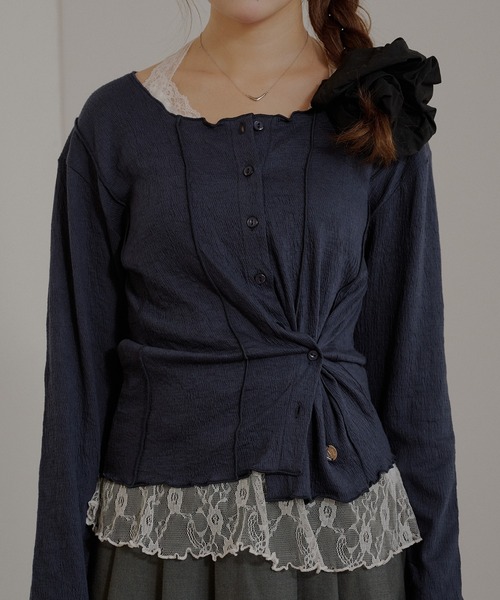 MUHET(ミュエータ)の「outseam side button cardigan / サイドボタンカーディガン(カーディガン/ボレロ・レディース・ネイビー/ミント/グレー・FREE)」の20枚目の写真