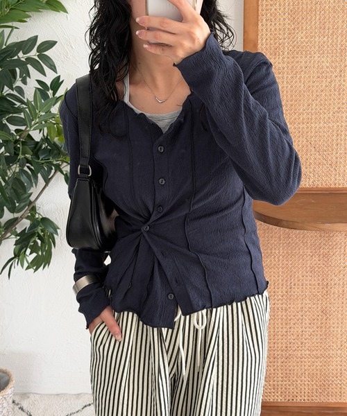 MUHET(ミュエータ)の「outseam side button cardigan / サイドボタンカーディガン(カーディガン/ボレロ・レディース・ネイビー/ミント/グレー・FREE)」の18枚目の写真