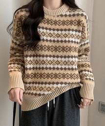 ダイヤ柄クルーネックニット