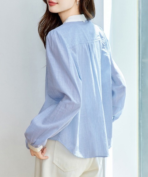 ReRe(リリ)の「丸襟配色ストライプ長袖シャツ(シャツ/ブラウス・レディース・ストライプ・MEDIUM/X-LARGE/LARGE)」の12枚目の写真