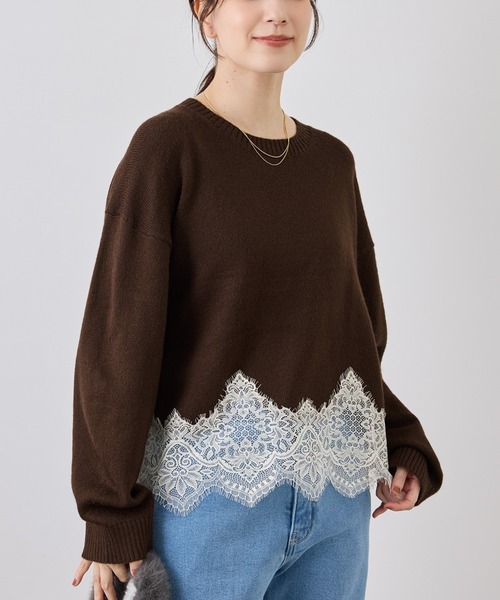 ROPE' PICNIC(ロペピクニック)の「裾レースドッキングニットプルオーバー(ニット/セーター・レディース・キナリ/サックスブルー/グレー/ダークブラウン/ブラック・FREE)」の4枚目の写真