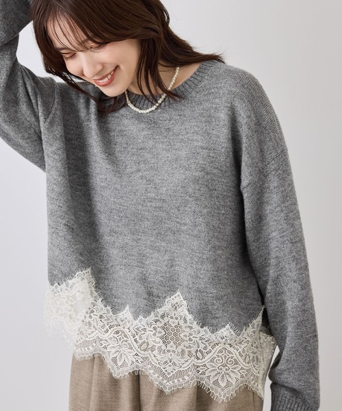 ROPE' PICNIC(ロペピクニック)の「裾レースドッキングニットプルオーバー(ニット/セーター・レディース・キナリ/サックスブルー/グレー/ダークブラウン/ブラック・FREE)」の3枚目の写真