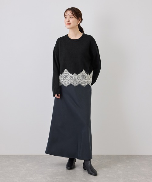 ROPE' PICNIC(ロペピクニック)の「裾レースドッキングニットプルオーバー(ニット/セーター・レディース・キナリ/サックスブルー/グレー/ダークブラウン/ブラック・FREE)」の6枚目の写真