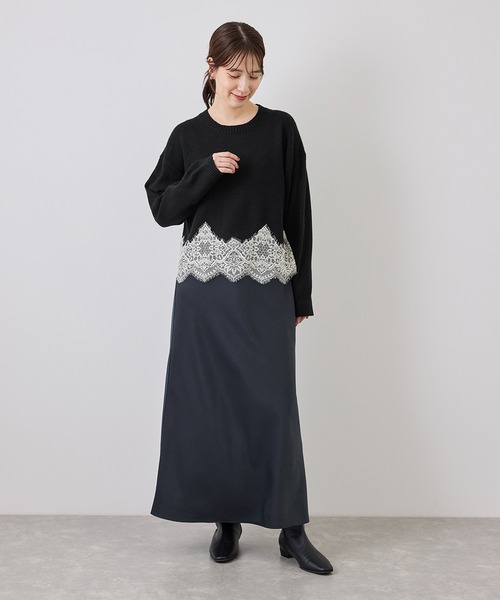 ROPE' PICNIC(ロペピクニック)の「裾レースドッキングニットプルオーバー(ニット/セーター・レディース・キナリ/サックスブルー/グレー/ダークブラウン/ブラック・FREE)」の7枚目の写真