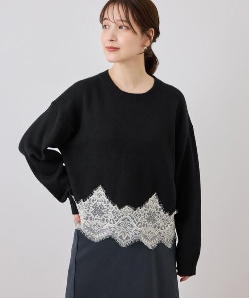 ROPE' PICNIC(ロペピクニック)の「裾レースドッキングニットプルオーバー(ニット/セーター・レディース・キナリ/サックスブルー/グレー/ダークブラウン/ブラック・FREE)」の8枚目の写真