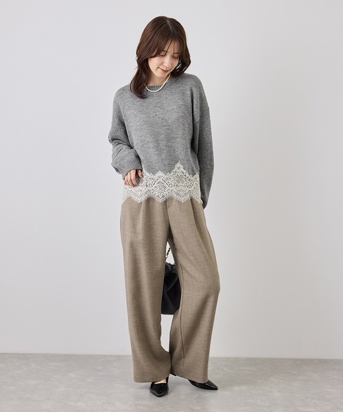 ROPE' PICNIC(ロペピクニック)の「裾レースドッキングニットプルオーバー(ニット/セーター・レディース・キナリ/サックスブルー/グレー/ダークブラウン/ブラック・FREE)」の12枚目の写真