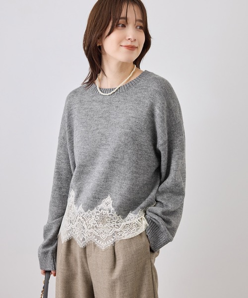ROPE' PICNIC(ロペピクニック)の「裾レースドッキングニットプルオーバー(ニット/セーター・レディース・キナリ/サックスブルー/グレー/ダークブラウン/ブラック・FREE)」の13枚目の写真