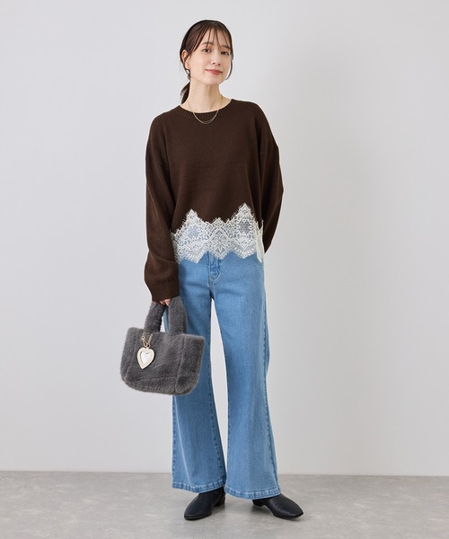 ROPE' PICNIC(ロペピクニック)の「裾レースドッキングニットプルオーバー(ニット/セーター・レディース・キナリ/サックスブルー/グレー/ダークブラウン/ブラック・FREE)」の19枚目の写真