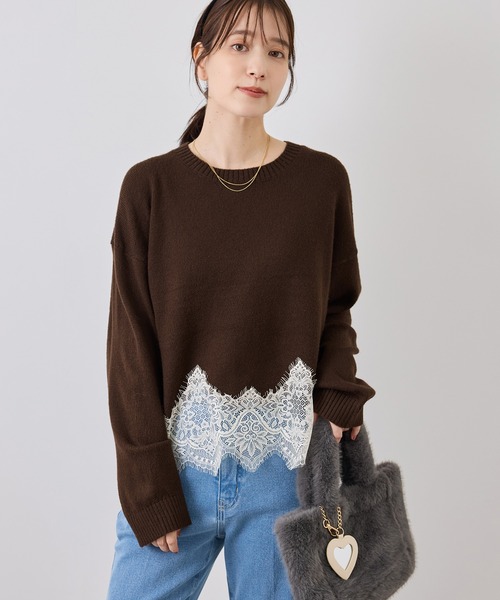ROPE' PICNIC(ロペピクニック)の「裾レースドッキングニットプルオーバー(ニット/セーター・レディース・キナリ/サックスブルー/グレー/ダークブラウン/ブラック・FREE)」の22枚目の写真