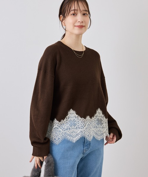 ROPE' PICNIC(ロペピクニック)の「裾レースドッキングニットプルオーバー(ニット/セーター・レディース・キナリ/サックスブルー/グレー/ダークブラウン/ブラック・FREE)」の21枚目の写真