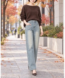 ユーズド加工 ワイド デニム パンツ