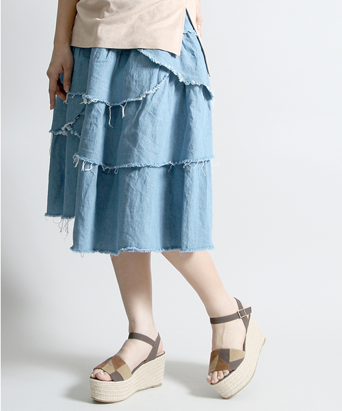 WEGO（ウィゴー）の「DISPARK/ティアードスカート（スカート・レディース・オフホワイト/ライトインディゴブルー・FREE）」の2枚目の写真