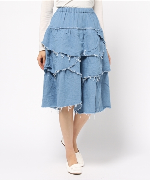 WEGO（ウィゴー）の「DISPARK/ティアードスカート（スカート・レディース・オフホワイト/ライトインディゴブルー・FREE）」の12枚目の写真