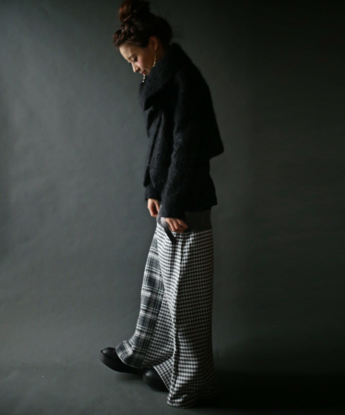 antiqua（アンティカ）の「2wayチェック切り替えリブロングスカート（スカート・レディース・グレー系その他/レッド系その他・M）」の4枚目の写真