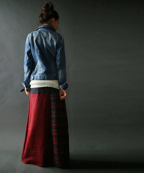 antiqua（アンティカ）の「2wayチェック切り替えリブロングスカート（スカート・レディース・グレー系その他/レッド系その他・M）」の5枚目の写真