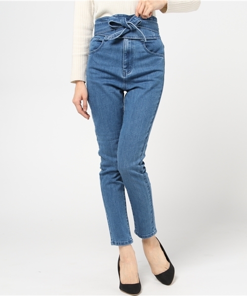 mysty woman（ミスティウーマン）の「ストレッチデニムサッシュベルト付きスキニーデニム（デニムパンツ・レディース・ネイビー/サックスブルー/ブルー・SMALL/MEDIUM）」の3枚目の写真