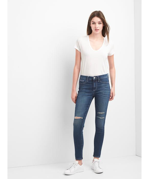 GAP（ギャップ）の「Gap ミッドライズ ダメージ イージージェギンス（デニムパンツ・レディース・インディゴブルー・28inch/23inch/24inch/25inch/27inch/26inch/29inch）」の3枚目の写真