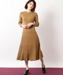 green label relaxing | KF リブコンビ プリーツ ニットワンピース(ワンピース)