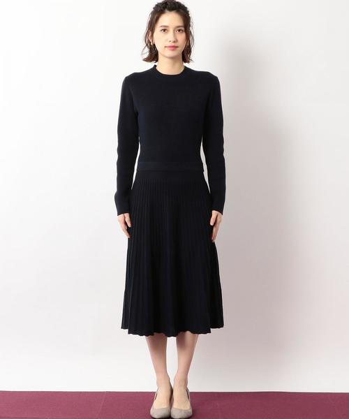 green label relaxing（グリーンレーベルリラクシング）の「KF リブコンビ プリーツ ニットワンピース（ワンピース・レディース・ネイビー/ブラウン・FREE）」の11枚目の写真