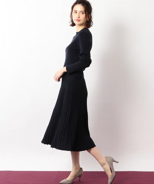 green label relaxing（グリーンレーベルリラクシング）の「KF リブコンビ プリーツ ニットワンピース（ワンピース・レディース・ネイビー/ブラウン・FREE）」の13枚目の写真