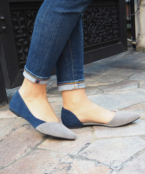 Una gardenia（ウナガルデニア）の「配色サイドオープンフラットパンプス（パンプス・レディース・ブラック/グレー/オレンジ/グリーン・S/M/L）」の2枚目の写真