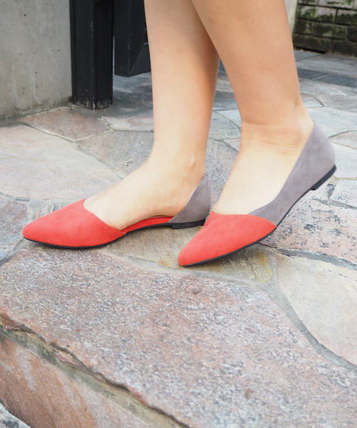 Una gardenia（ウナガルデニア）の「配色サイドオープンフラットパンプス（パンプス・レディース・ブラック/グレー/オレンジ/グリーン・S/M/L）」の4枚目の写真