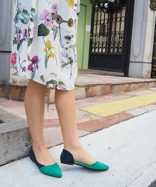 Una gardenia（ウナガルデニア）の「配色サイドオープンフラットパンプス（パンプス・レディース・ブラック/グレー/オレンジ/グリーン・S/M/L）」の3枚目の写真