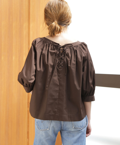 Tiara（ティアラ）の「ゆるネックバックレースアップブラウス（シャツ/ブラウス・レディース・ブラック/ベージュ/ブラウン・FREE）」の10枚目の写真