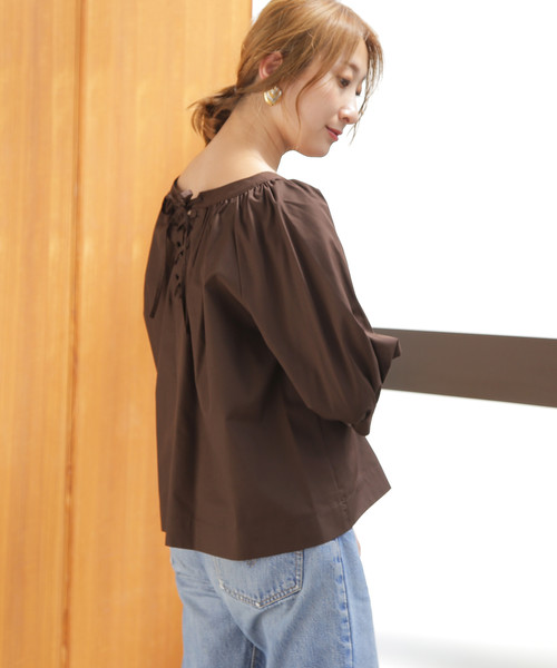 Tiara（ティアラ）の「ゆるネックバックレースアップブラウス（シャツ/ブラウス・レディース・ブラック/ベージュ/ブラウン・FREE）」の9枚目の写真