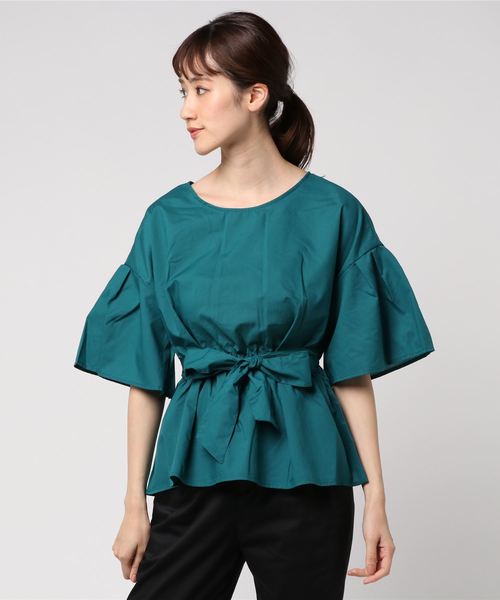 earth music&ecology(アースミュージックアンドエコロジー)の「・ウエストリボンペプラムブラウス ●(シャツ/ブラウス・レディース・ダークグリーン/ネイビー/オフホワイト/ストライプ・FREE)」の6枚目の写真