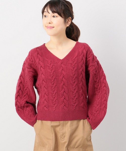 JOINT WORKS（ジョイントワークス）の「100%LAMBS WOOLケーブルクロップ（ニット/セーター・レディース・ホワイト/ブラック/ピンク・FREE）」の3枚目の写真