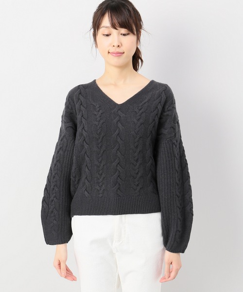 JOINT WORKS（ジョイントワークス）の「100%LAMBS WOOLケーブルクロップ（ニット/セーター・レディース・ホワイト/ブラック/ピンク・FREE）」の5枚目の写真