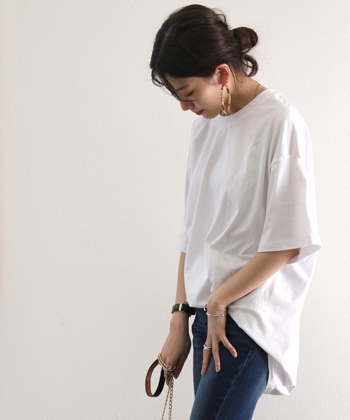 classicalelf(クラシカルエルフ)の「ミドル丈無地クルーネックビッグシルエットTシャツ(半袖)(Tシャツ/カットソー・レディース・ホワイト/ブラック/杢グレー・MEDIUM/LARGE/X-LARGE)」の22枚目の写真