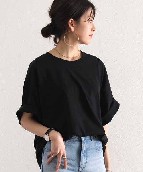 classicalelf(クラシカルエルフ)の「ミドル丈無地クルーネックビッグシルエットTシャツ(半袖)(Tシャツ/カットソー・レディース・ホワイト/ブラック/杢グレー・MEDIUM/LARGE/X-LARGE)」の10枚目の写真