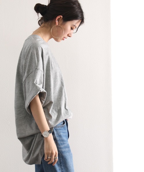 classicalelf(クラシカルエルフ)の「ミドル丈無地クルーネックビッグシルエットTシャツ(半袖)(Tシャツ/カットソー・レディース・ホワイト/ブラック/杢グレー・MEDIUM/LARGE/X-LARGE)」の12枚目の写真